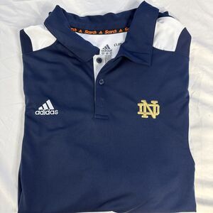 Notre Dame Fighting Irish Polo Shirt Mens XL Blue NCAA Adidas 3 Stripe Logo